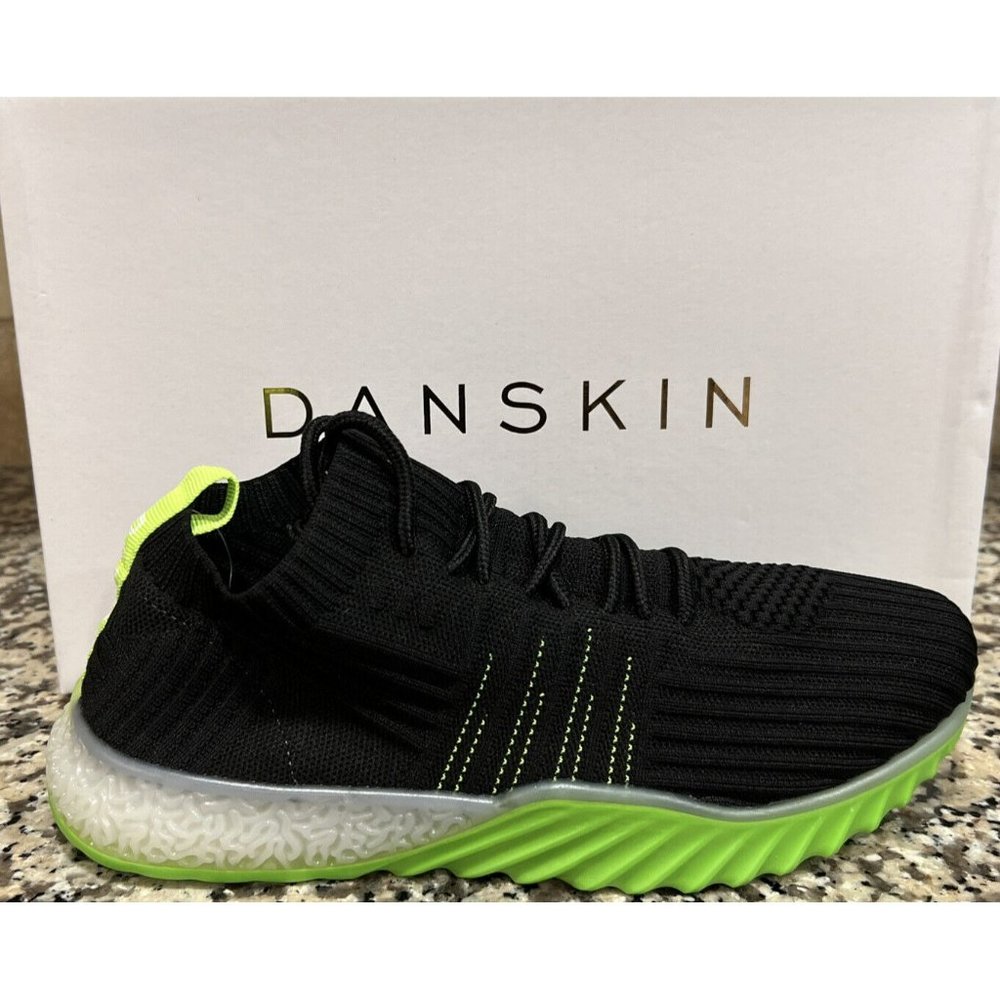 NEW Danskin Now Positive Womens Knit Black Lime Green Lace Up Sneakers Shoes 8.5